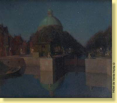 Jozef Karel Frans Posenaer : Soleil couchant sur le Sigel à Amsterdam