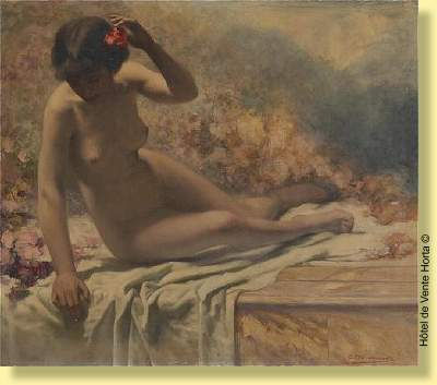 Georges Jacqmotte : Jeune fille nue r la fleur