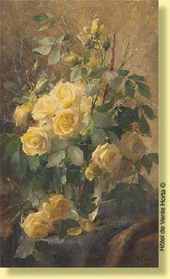 Frans Mortelmans : Vase fleuri de roses jaunes