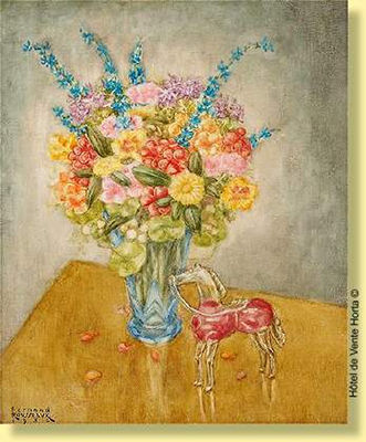 Fernand Rousseaux : Bouquet de fleurs au cheval de verre