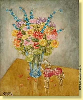 Fernand Rousseaux : Bouquet de fleurs au cheval de verre