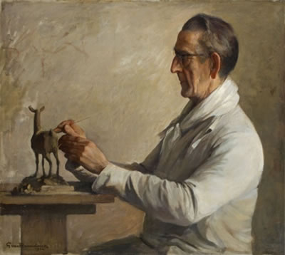 Georges Van Raemdonck : Portrait de l'artiste Albéric Collin sculptant