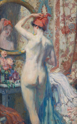 Antoine Daens : Jeune femme nue se mirant.