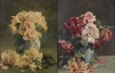 Ernest Betigny : Vase fleuri de roses. (pair)