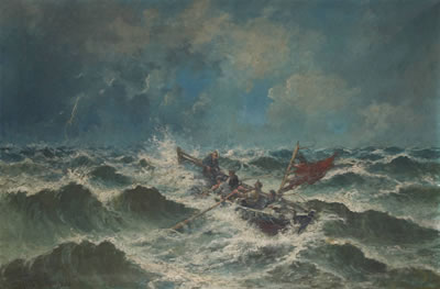 Eugène Fehdmer : Barque de pêche en pleine tempête.