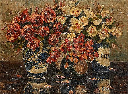 Firmin Verhevick : Vases fleuris de roses