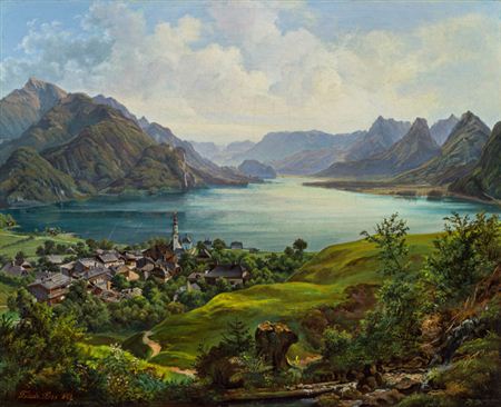 Friedrich Loos : Wolfgangsee mit Blick auf St. Gilgen