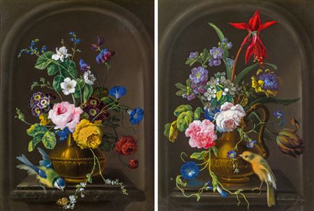 Johann Baptist Drechsler : Still life with flowers (a pair)