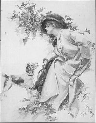 Harrison Fisher : Woman and dog pausing in