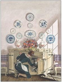 Pierre Brissaud : Maid looking into sideboard