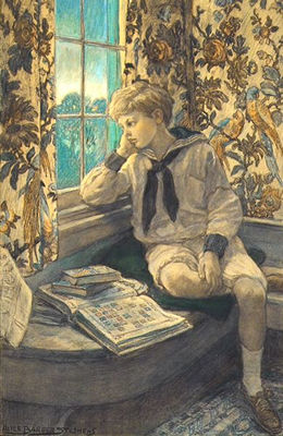 Alice Stephens : Boy in Windowseat Daydreaming