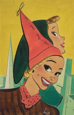 Earl Oliver Hurst : Women modelling hats against skyline