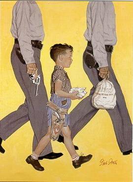 Fred Irvin : Boy and piggy bank escorted