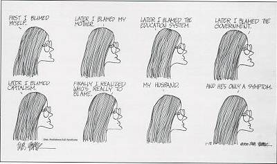 Jules Feiffer : Woman assesses who to blame