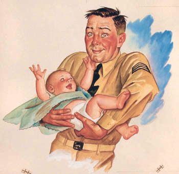 K Gunnor Petersen : Soldier Nervously Holding Happy Baby