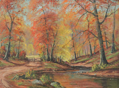 Helio Wernegreen : Autumn Landscape with Road by Stream