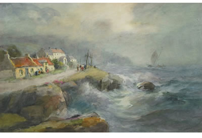 William St Thomas Smith : VILLAGE ON A ROCKY SHORE