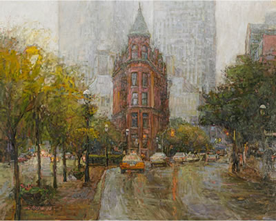 Donald Besco : FLAT IRON BUILDING IN THE RAIN