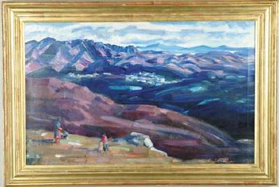 Charlotte L Blass : Indian Family Overlooking Mountainous Landscape