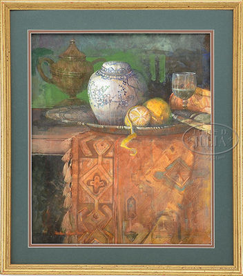 Salvatore Grasso : STILL LIFE WITH GINGER JAR AND ORANGES