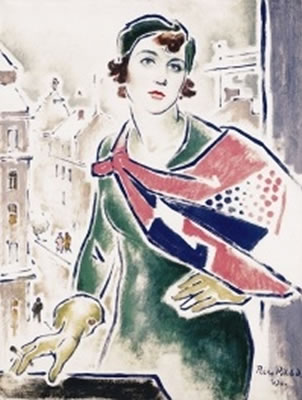 Dezsö Pécsi Pilch : Woman in Blue-Red Scarf