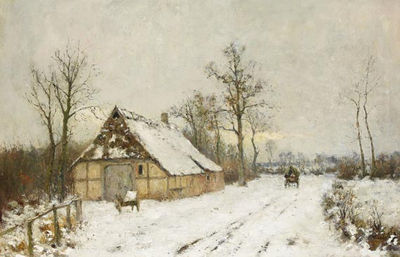 Rudolf Hockner : Winterlandschaft mit Bauernhof und Pferdefuhrwerk