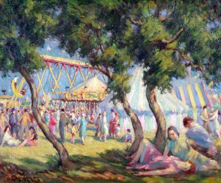 Thomas W Armes : Girls Resting under a Tree at the Fair