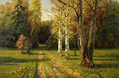 Yakov Ivanovich Brovar : Large Russian Landscape with Birches