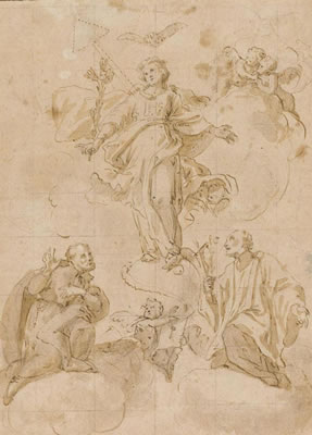 Egidius II Sadeler : Mariä Immaculata surrounded by Ignatius of Loyola and Francis Xavier