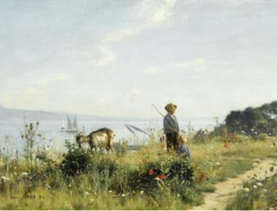 Léon Gaud : Young herdsman before Lake Geneva