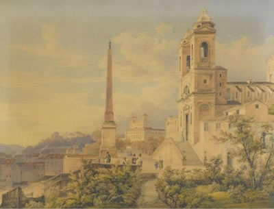 Jakob Suter : View of the Spanish steps in Rome with the church Trinità dei Monti.