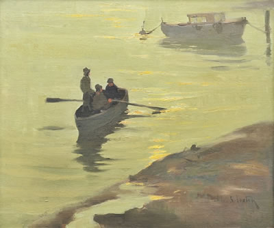 John Samuel Loxton : Boatmen near Battersea Bridge, River Thames