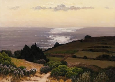 Eugene De Barberiis : Paysage en bord de côte.