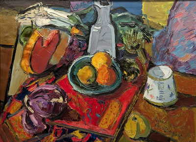 Pierre Ambrogiani : Nature morte au tapis rouge