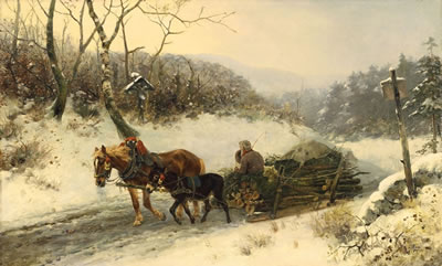 Ludwig Benno Fay : WINTERLANDSCHAFT MIT HOLZSCHLITTEN