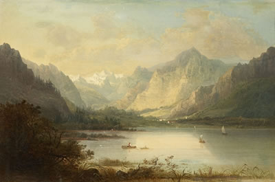 Heinrich Adolf Hoffmann : MOUNTAINOUS LANDSCAPE WITH SEA