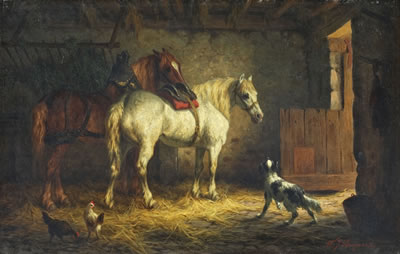 Willem Bogaard : HORSES IN A STABLE