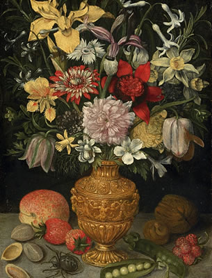 Georg Flegel : STILL LIFE OF FLOWERS IN A MANNERIST VASE; STILL LIFE OF FLOWERS IN A GLASS VASE (2)