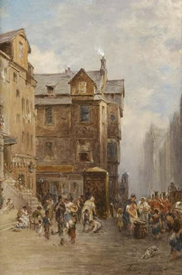 Pollok Sinclair Nisbet : A BUSY VIEW OF THE ROYAL MILE, EDINBURGH