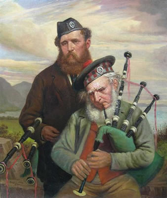 Hugh Collins : TWO PIPERS, POSSIBLY PIPE MAJOR WILLIAM ROSS AND HIS SON