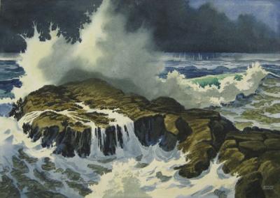 Menalkas Selander : 'Winter Storm:', rocky coastal scene, likely Oregon