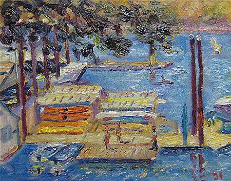 Jonathan Farley : Under the Pine, swimmers on dock