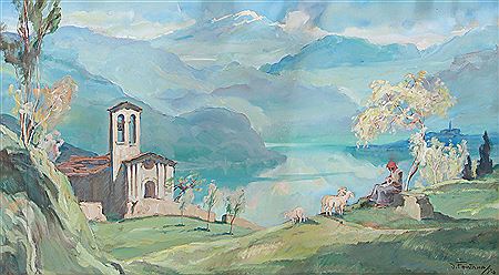 Daniele Fontana : Lago di Como, primavera a Isola Comasino, 1944