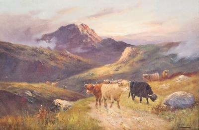 Charles W Oswald : Pair of 19th Century Highland Cattle Paintings