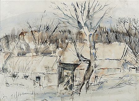 Anthony Malin : Farm Outhouses Winter, Glenasmole