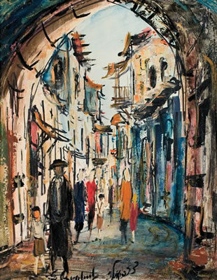 Zvi Raphaeli : Jerusalem street scene