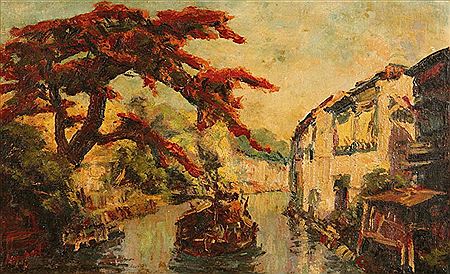 Sujatno Koempoel : Boat with Flamboyant