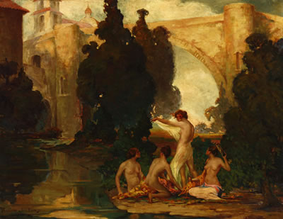 Theodore Jackman : Nude Arcadian women dancing and playing music