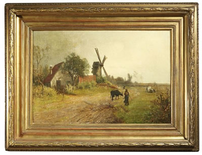 Franz Jacob Hoffmann : Rural scenery with a farmstead and a windmill