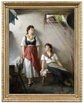 Theodor von der Beek : Italian washwomen flirting with a man at a window